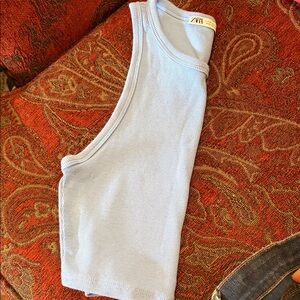 Zara Pastel Blue Ribbed Scoop Neck Tank